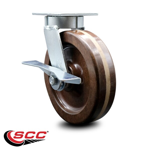 8 Inch Kingpinless High Temp Phenolic Wheel Swivel Caster with Brake SCC